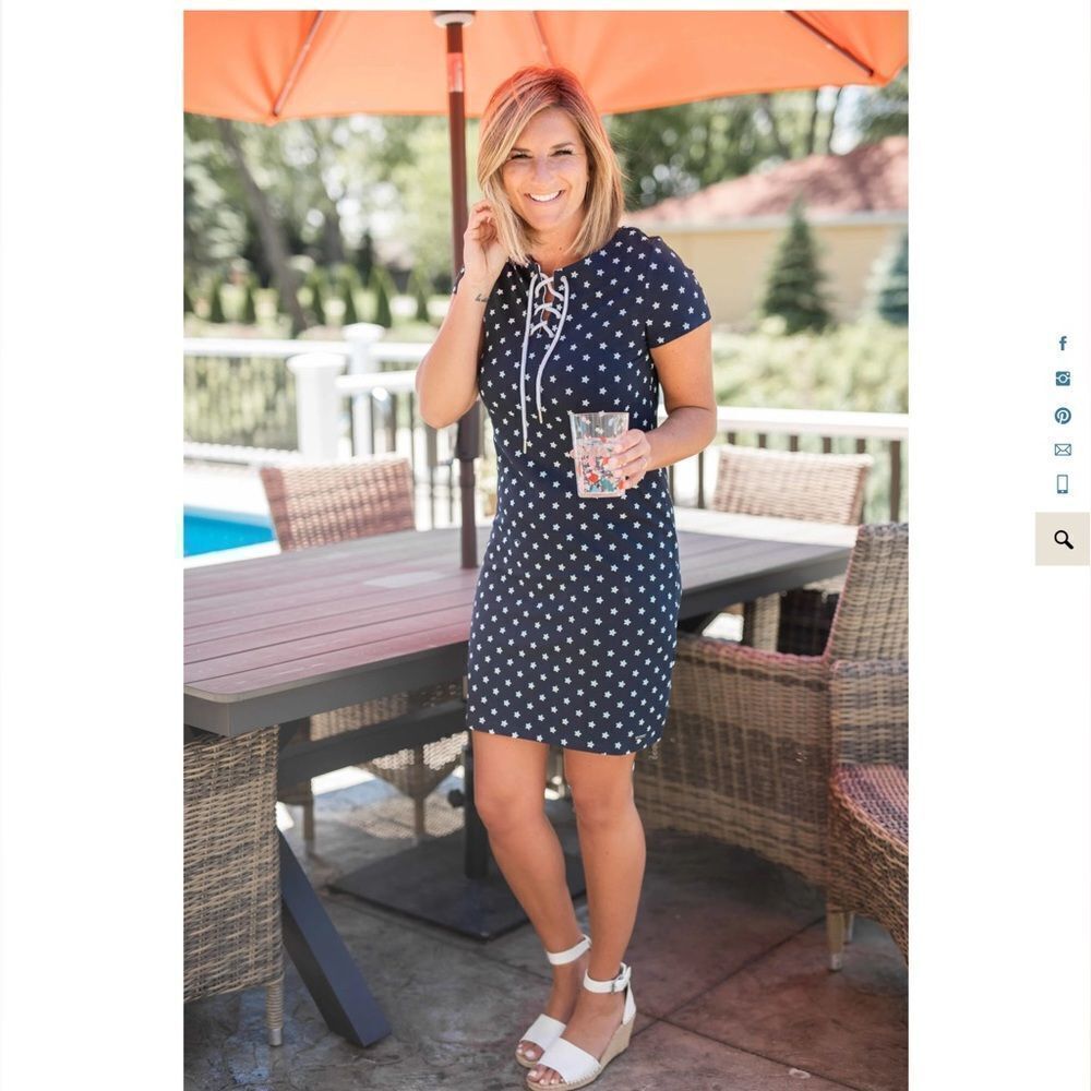 Tommy Hilfiger Navy Star Print Dress with Lace-Up Detail Sz XL